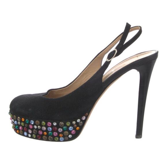 Giuseppe Zanotti Black Suede Platform Stiletto Slingback Rhinestones EU 40.5 - Picture 5 of 5